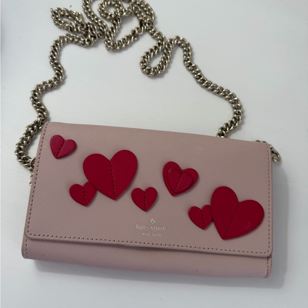 Kate Spade Blush Clutch with Red Heart Accents
